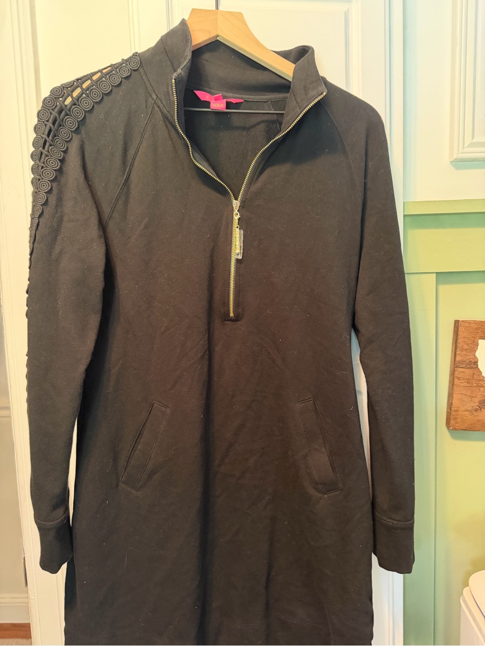 Lily Pulitzer Black Half-Zip Black dress with Spiral Shoulder Trim